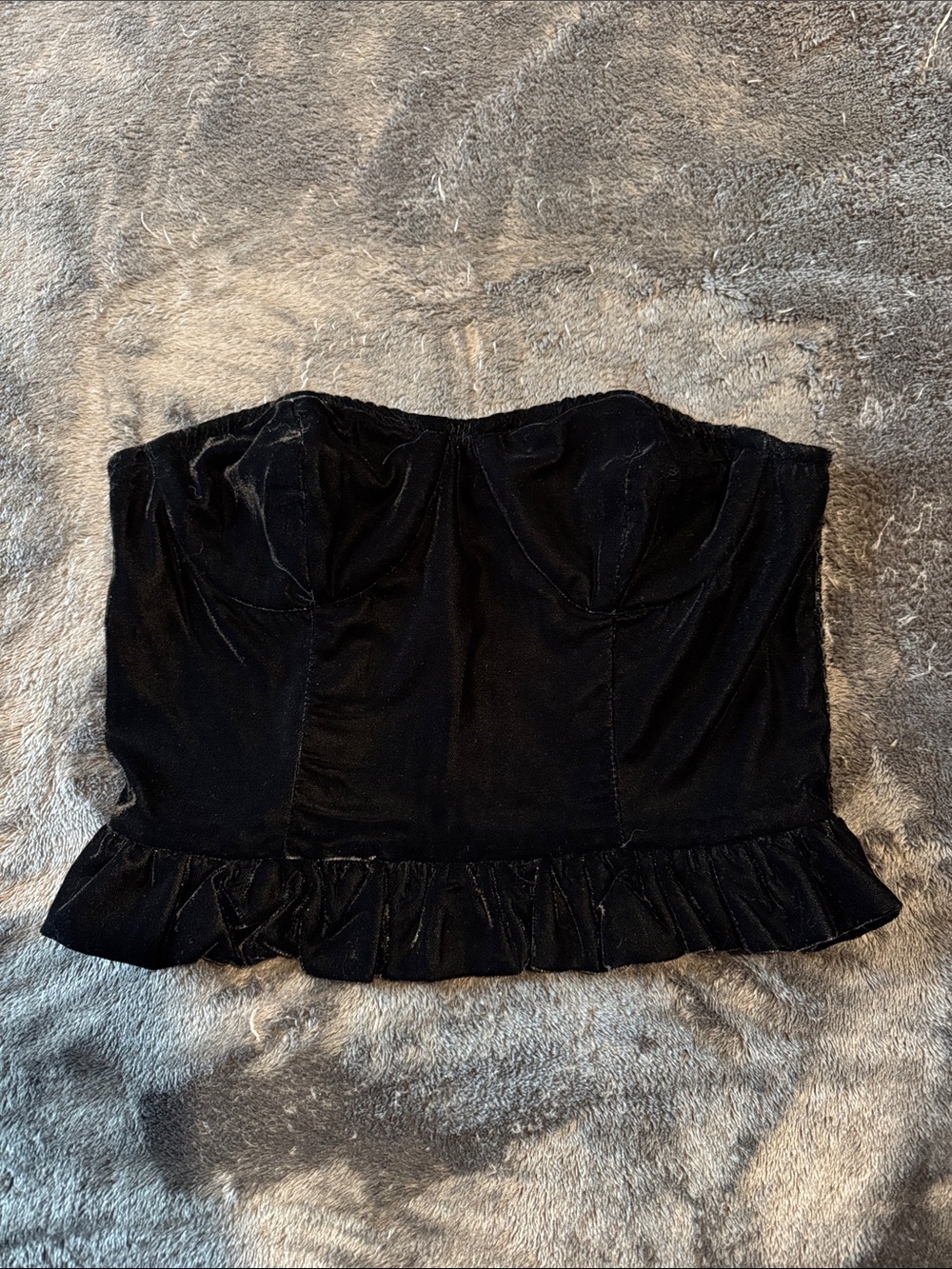 Forever 21 Black Velvet Strapless Peplum Bustier Top